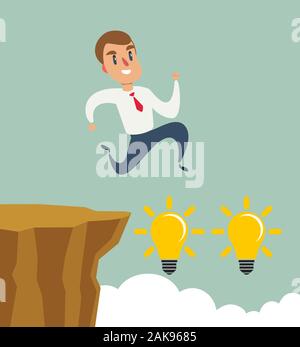 Business man jumping over cliff gap. Notion de risque d'entreprise et de succès. Illustration de Vecteur