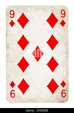 Neuf de carreau Vintage playing card - isolated on white (chemin inclus) Banque D'Images