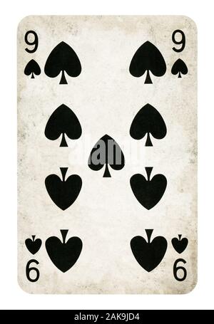 Neuf de pique Vintage playing card - isolated on white (chemin inclus) Banque D'Images