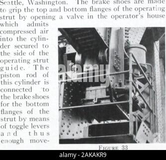 Le Strauss Bascule Bridge Company, Inc., ingénieurs et concepteurs de tourillon, bascule et ponts ascenseur direct. . Les ponts. Fig. Ofemergency 32 illustre ce type de frein sur le Delaware, Lackawanna . -Ive stress freinage. Bien que le emergencj setautomatically de frein est conçu pour en cas th&Lt ; electri&Lt ; alimentation est coupée soit bj accident ou pendant les processus. Banque D'Images