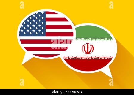 Deux bulles de texte avec les USA et l'IRAN drapeaux Illustration de Vecteur