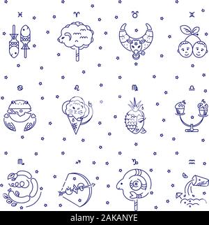 Kids tendance transparente. Les signes du zodiaque, les étoiles, les constellations de couleur bleue sur fond blanc. Logo, tatouage ou d'illustration. Prévisions astrologiques, horosc Illustration de Vecteur