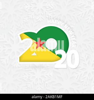 Bonne année 2020 pour la Guyane française sur snowflake background. Salut Guyane avec nouvelle année 2020. Illustration de Vecteur