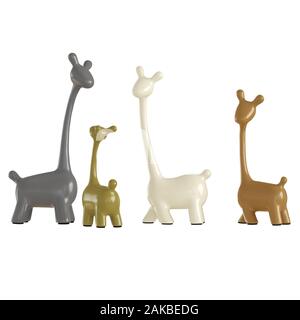 Une collection de figurines girafe colorés sur fond blanc. Le rendu 3D Banque D'Images