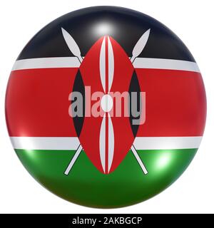 Le rendu 3D d'un drapeau national du Kenya sur une icône de cercle isolé sur fond blanc Banque D'Images