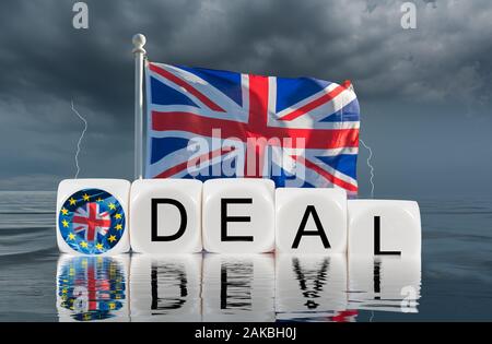 Image concept Brexit de UK flag naufrage comme l'accord commercial avec l'UE connaît des difficultés en 2020 Banque D'Images