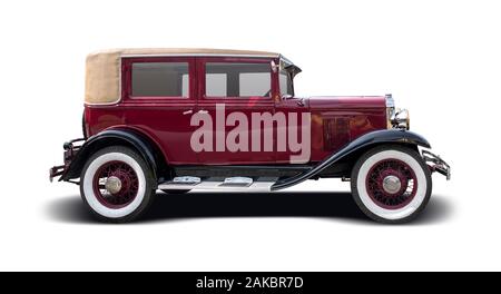 American Antique car side view isolated on white Banque D'Images