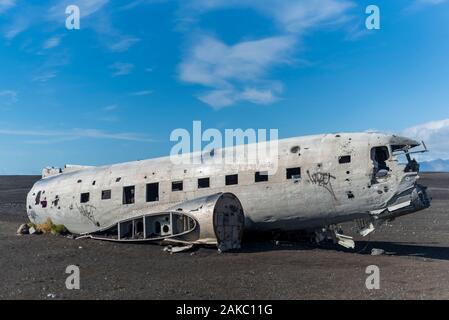 L'Islande, Sudurland région, Solheimasandur, DC US Navy épave avion Banque D'Images