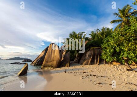 Les Seychelles, l'île de La Digue, Anse Source d'argent beach Banque D'Images