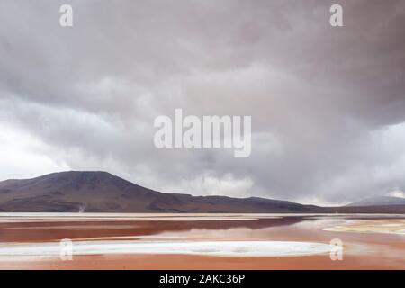 Une photographie aérienne de la drone de Laguna Colorada dans la région altiplano de Bolivie Banque D'Images