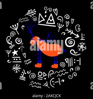 Scandinavian deer. L'impression sur un t-shirt. Logo. Le renne. Mignon petit personnage. Folklore style.. Illustration de Vecteur