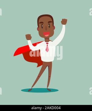 Jeune homme en costume d'affaires et une cape rouge super héros debout dans une pose assurée avec les bras croisés. Business concept de leadership et de succès. Illustration de Vecteur