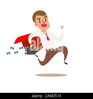 Télévision businessman running away avec mallette pleine d'argent billets vector illustration. Illustration de Vecteur