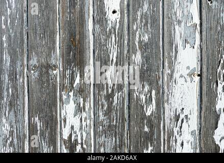 Vieilles planches en bois avec peinture blanche de déroulage Banque D'Images