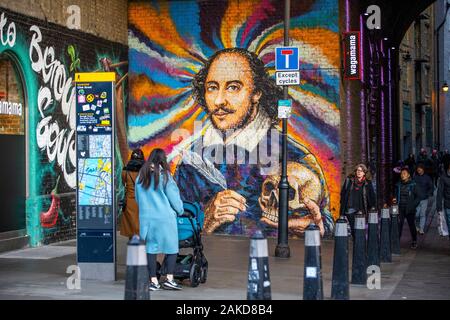 Côté Banque, Shakespeare murale, près du théâtre de Shakespeare, Londres, Grande-Bretagne Banque D'Images