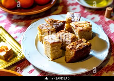 L'huile d'olive gâteau aux amandes au Det Moulin à Huile d'olive en Soller, Majorque, Espagne Banque D'Images