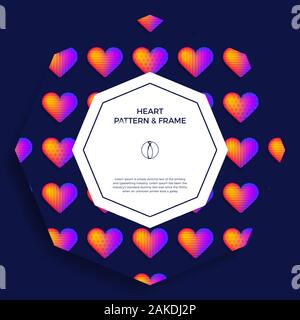 Poster, bannière ou carte bord avec love rainbow heart pattern couleur à la mode. Forme géométrique hexagonale. Vector Illustration romantique décoratif. Il Illustration de Vecteur