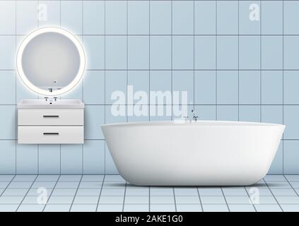 Baignoire et lavabo avec miroir Illustration de Vecteur