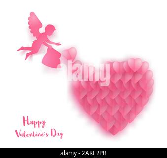 Concept Art de cupid fly et la propagation des formes cœur de s'acquitter de grand coeur sur fond blanc,vector illustration Illustration de Vecteur