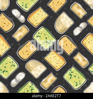 Fromage vecteur modèle homogène, sans répéter avec ornement carré découper des illustrations d'un assortiment de fromages frais, mode d'alimentation du papier d'emballage pour o Illustration de Vecteur