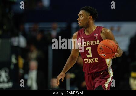 Winston-Salem, NC, USA. 8 janvier, 2020. Florida State Seminoles Trent garde Forrest (3) avec la balle dans la CAC se rencontreront à LJVM Coliseum de Winston-Salem, NC. (Scott Kinser/Cal Sport Media). Credit : csm/Alamy Live News Banque D'Images