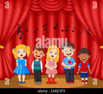 Les enfants qui chantent sur la scène Illustration de Vecteur