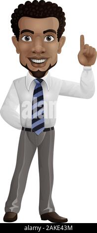 Cartoon happy businessman pointing up Illustration de Vecteur