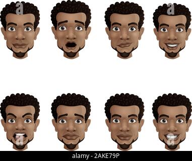 Ensemble d'émotions faciales mâles. Black african american businessman avec différentes expressions de visage Illustration de Vecteur