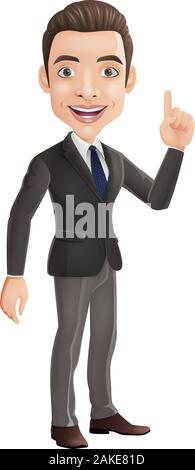 Cartoon happy businessman pointing up Illustration de Vecteur