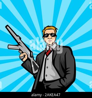 Gangster avec machine gun style pop art vector illustration Illustration de Vecteur