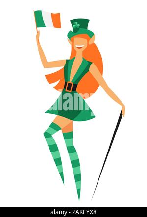 Illustration du caractère fantastique irlandais leprechaun fille. Saint Patricks Day celebration. Illustration de Vecteur