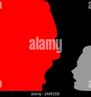 La violence domestique ; la domination des hommes sur les femmes ; les relations sociales et la communication entre l'homme et la femme ; Silhouettes d'hommes et de femmes visages Illustration de Vecteur
