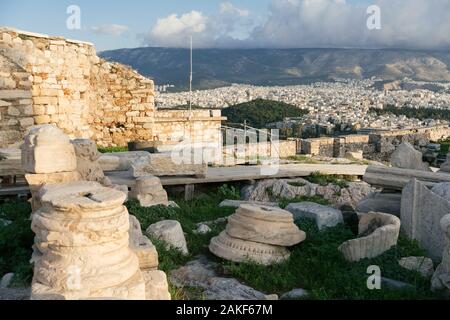 Athènes, Grèce - Décembre 20, 2019 : Le point de vue de l'Acropole à Athènes Banque D'Images