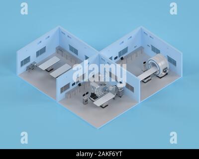 Le rendu 3D de l'intérieur de l'hôpital ou de laboratoire isométrique de l'intérieur Banque D'Images