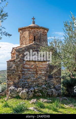 La petite église d' Agios Nokolaos, sur le bord extérieur du village de Mani, Exochori où l'auteur Bruce Chatwin's Ashes ont été enterrés. Le sud du PEL Banque D'Images