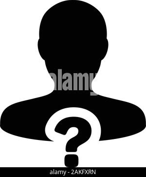 L'icône point d'interrogation vecteur de soutien avec le profil de personne de sexe masculin avatar de l'utilisateur pour obtenir de l'aide de symbole signe dans un pictogramme glyphe illustration Illustration de Vecteur
