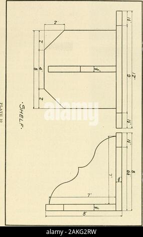 Les boiseries et le dessin mécanique . Leçon no 13-PLATEAU ORNAMEN FREEHAND-TAL Stock CONCEPTION, taille finale. Haut, 1 pièce  %x8XG2.dos, 1 pièce  %x7y2x8.support, 1 pièce  %x7x7. Vrai le haut et couper les coins. Vrai l'arrière et couper le cor-ners. Vrai un bord à une extrémité et ofbracket. Sur ce bord trued andend marquer la longueur et widthof le support. La conception whenfinished diagonallyon sera tiré ce morceau. Faire un signe de freehand sur du papier épais. La couper en dehors d'un couteau et d'utiliser comme patternby en le plaçant sur le bord et pen-cil autour du modèle. Fig. Isa 80 Photographie de la mise en page de la Banque D'Images