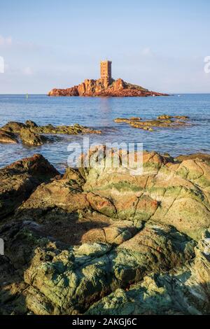 La France, Var, Agay, commune de Saint-Raphaël, Corniche d'Or, l'île d'Or tour au Cap du Dramont Banque D'Images