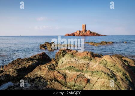 La France, Var, Agay, commune de Saint-Raphaël, Corniche d'Or, l'île d'Or tour au Cap du Dramont Banque D'Images