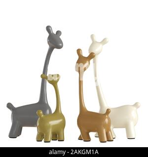 Une collection de figurines girafe colorés sur fond blanc. Le rendu 3D Banque D'Images