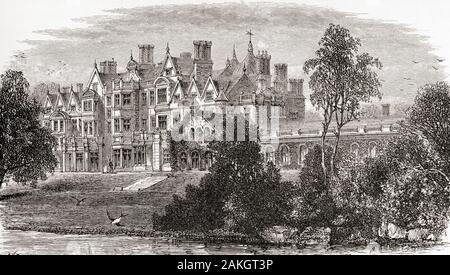 Sandringham House, Sandringham, Norfolk, Angleterre, vu ici au 19e siècle. C'est le domicile d'Elizabeth II. Photos de l'anglais, publié en 1890. Banque D'Images