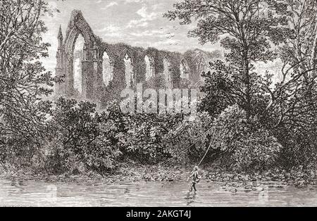 Bolton Abbey dans Wharfedale, North Yorkshire, Angleterre, vu ici au 19e siècle. Photos de l'anglais, publié en 1890. Banque D'Images