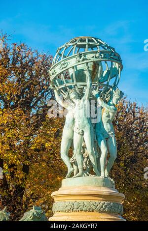 France, Paris, jardin des grands explorateurs de la fontaine Carpeaux ou fontaine des Quatre parties du monde Banque D'Images
