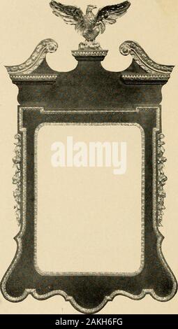 Catalogue de l'époque coloniale de miroirs. . N° 1093. 40 en hauteur. Largeur. En 22. Miroir convexe. En 16. Aigle sculpté à la main. Deux candélabres. Tous les dorée à la feuille d'or. Candelabra a couper le verre tasses et pendentifs.. N° 1071. Hauteur, 44 in. Largeur. En 26. Miroir, 22 x 16 in. L'acajou et l'or. Aigle sculpté à la main. Banque D'Images