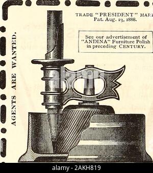L'illustre magazine mensuel . $14 Non, 42. Emballées et livrées à l'automobile. Télévision Top 24. En fait, chêne ou noyer ou cerisier en meublé si désiré. Taille, 54 x 33 pouces.^ Deux glissières au-dessus des tiroirs. Verrouillage automatique. Haut de tissu. Première classe dans chaque particulier. Plus de 28 000 de ces pupitres dans l'utilisation. Envoyer, pour 24 Catalogue. WM. L. ANCIEN, 43 et 45 South Meridian Street, Indianapolis, Ind. TRADE MARK PRÉSIDENT.Pat. 23 août, 1888. Voir notre annonce publicitaire de ANDINA Poli à meubles au siècle précédent.. •Président "2S-RP,..", L'AFFÛTEUR PARFAIT. Vous souhaitez une parfaite taille-crayon. En th Banque D'Images