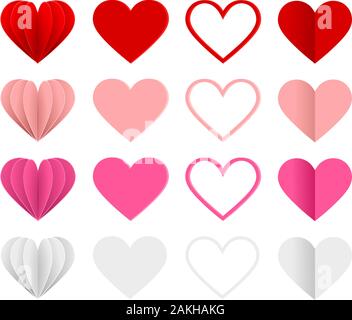 réglez les coeurs en papier pour les décorations et les fonds de la saint-valentin Illustration de Vecteur