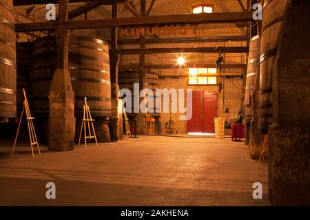 Vins dans une cave de vinification Rioja Alta Banque D'Images