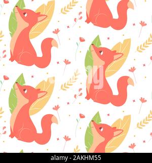 Modèle sans couture avec mignon fox personnages Illustration de Vecteur