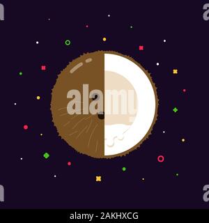 Fruits de noix de coco sphère avec demi tranche, logo design concept modèle icône plate Illustration de Vecteur