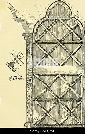 Surrey, collections archéologiques relatives à l'histoire et des antiquités de la comté . Très perfectstate , dans un, à peine touché par la réparation, et de conserver l'ancien même loquet et boulon. L'encadrement est très légère, un Conférencegénéraleest invitée serrure centrale-rail 8J dans cette diagonallycrossed. large et arrangement des barres obliques, 2j. par 1J dans.Il y a deux barres horizontales dans la tête, le trefoiledform de qui est décrite par un filet chanfreiné semblables,et il y a un fond à cill chanfreinée. Il serait une gain sur la porte si son épais revêtement de couleur-wash pourrait être retiré avec précaution et à ces Banque D'Images